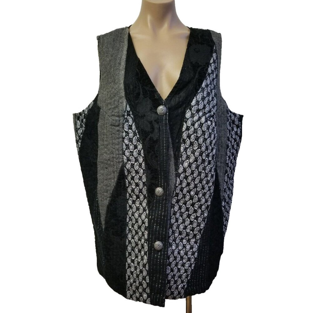 Ulla Popken Woman Plus 16 18 Textured Patchwork Print Vest Shirt Jacket